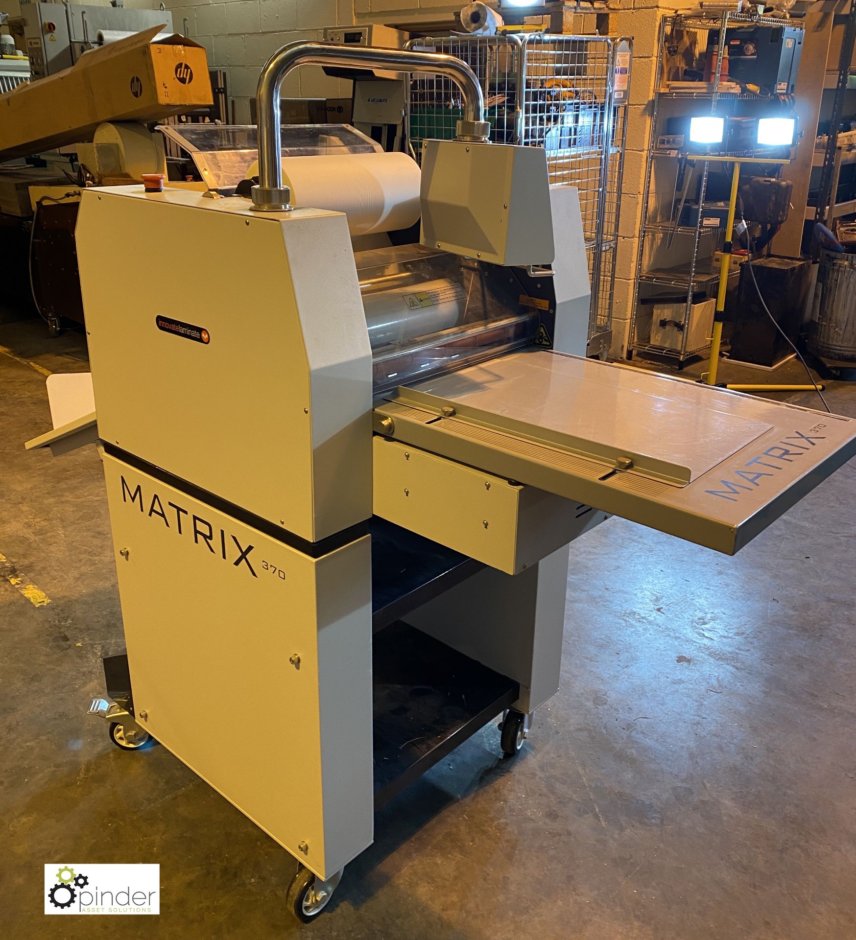 Matrix 370 Roll Laminator, 315mm width, 240volts, serial number 1112MX-370074, with 5 part rolls - Image 10 of 12