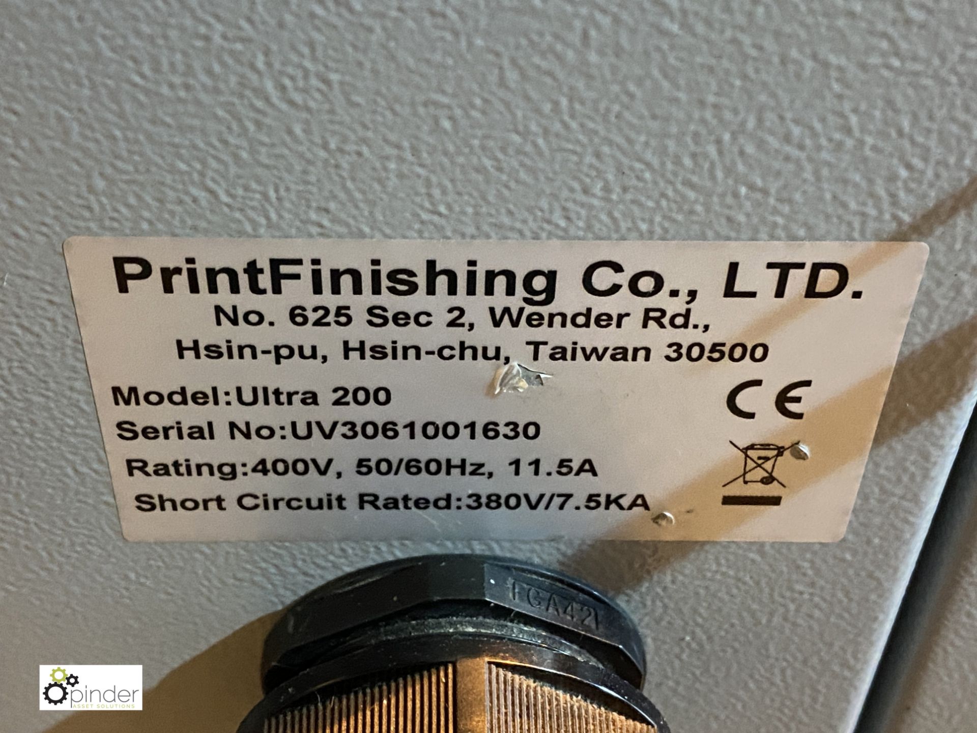 Print Finishing Company Ltd Ultra 200 UV Coater, 400volts, serial number UV3061001630 (please note - Image 7 of 11