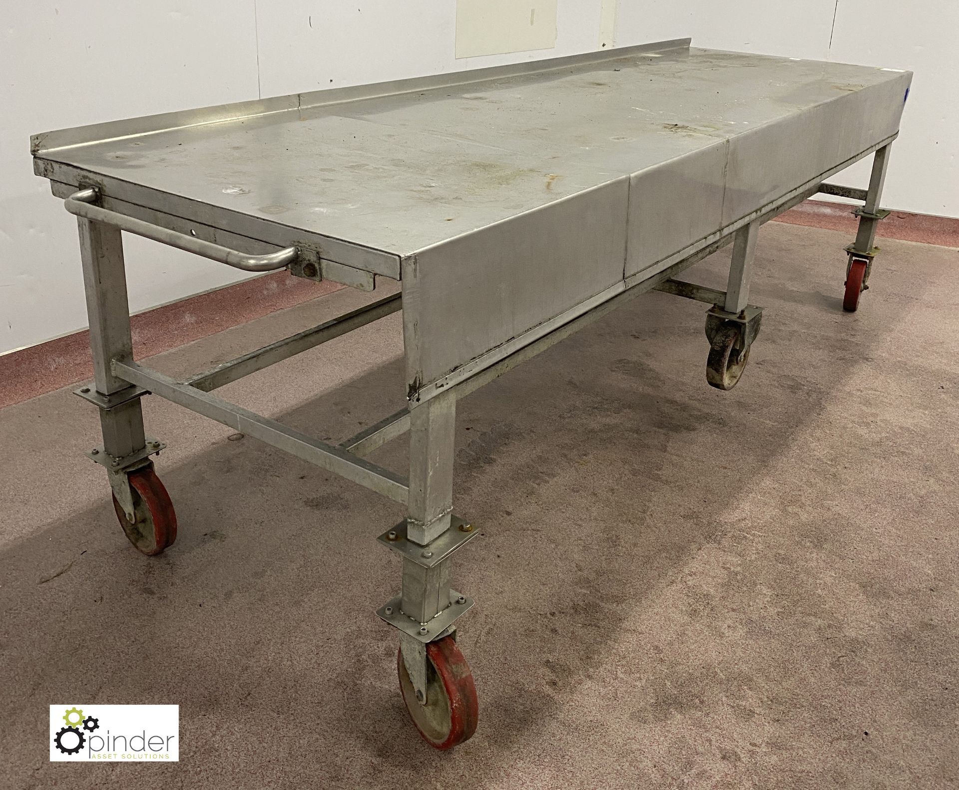 Stainless steel mobile Preparation Table, 3050mm x 920mm x 930mm (please note there is a lift out - Image 3 of 3