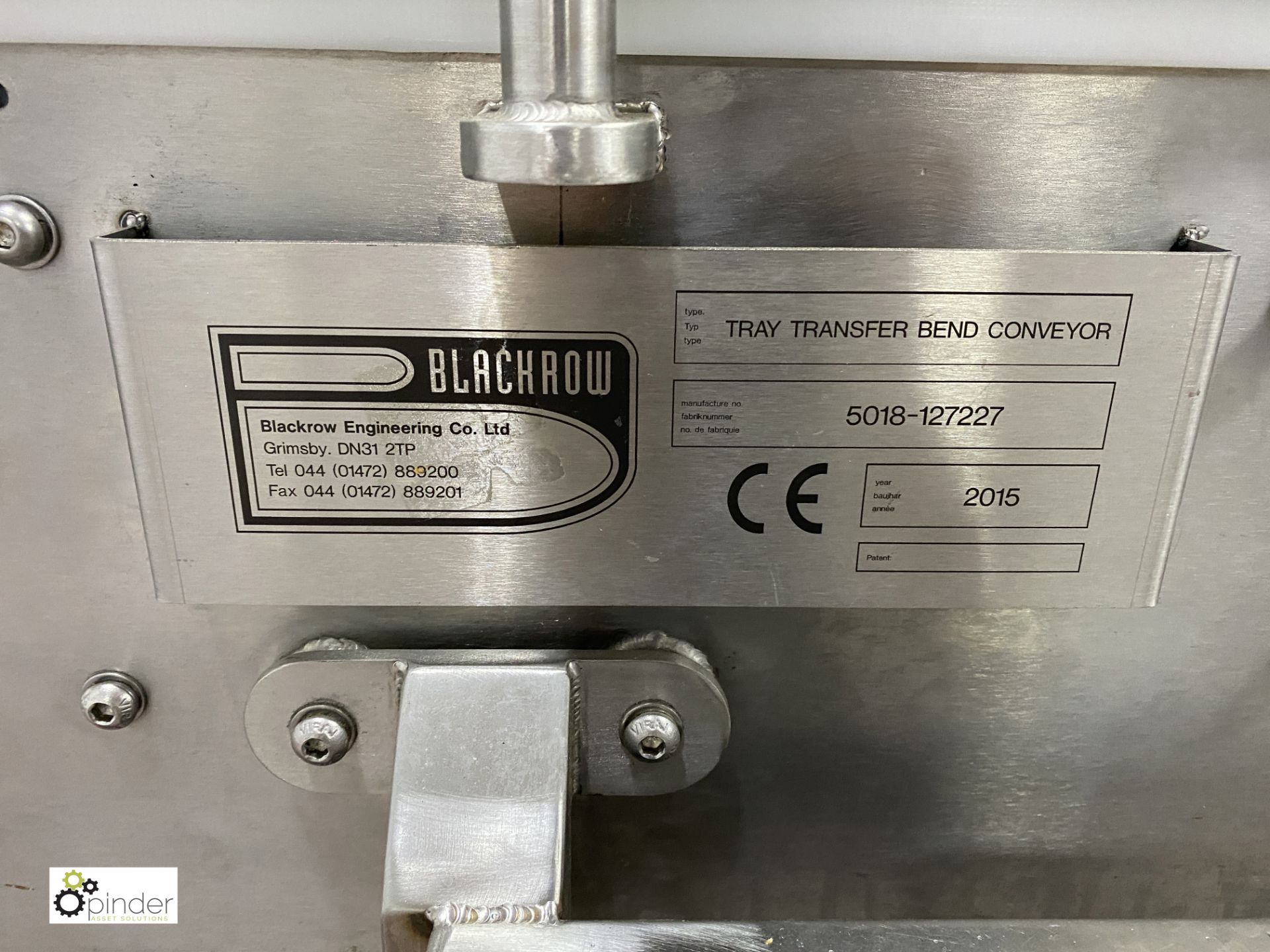 Blackrow Tray Transfer Bend Conveyor, year 2015, serial number 5018127227, belt size 840mm x - Image 7 of 8