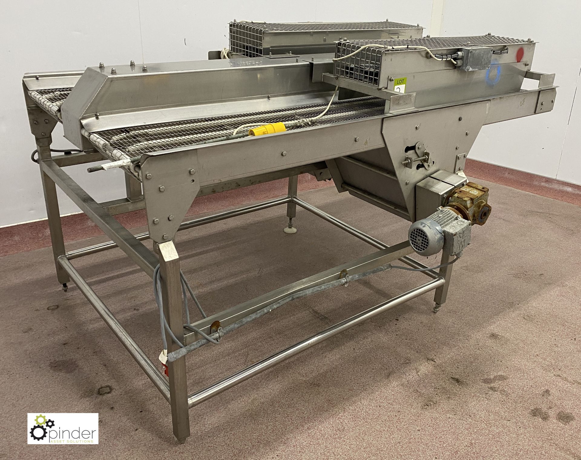 Stainless steel twin lane Cooling Conveyor, 2000mm x 300mm lane width, 240volts (please note there - Image 2 of 6