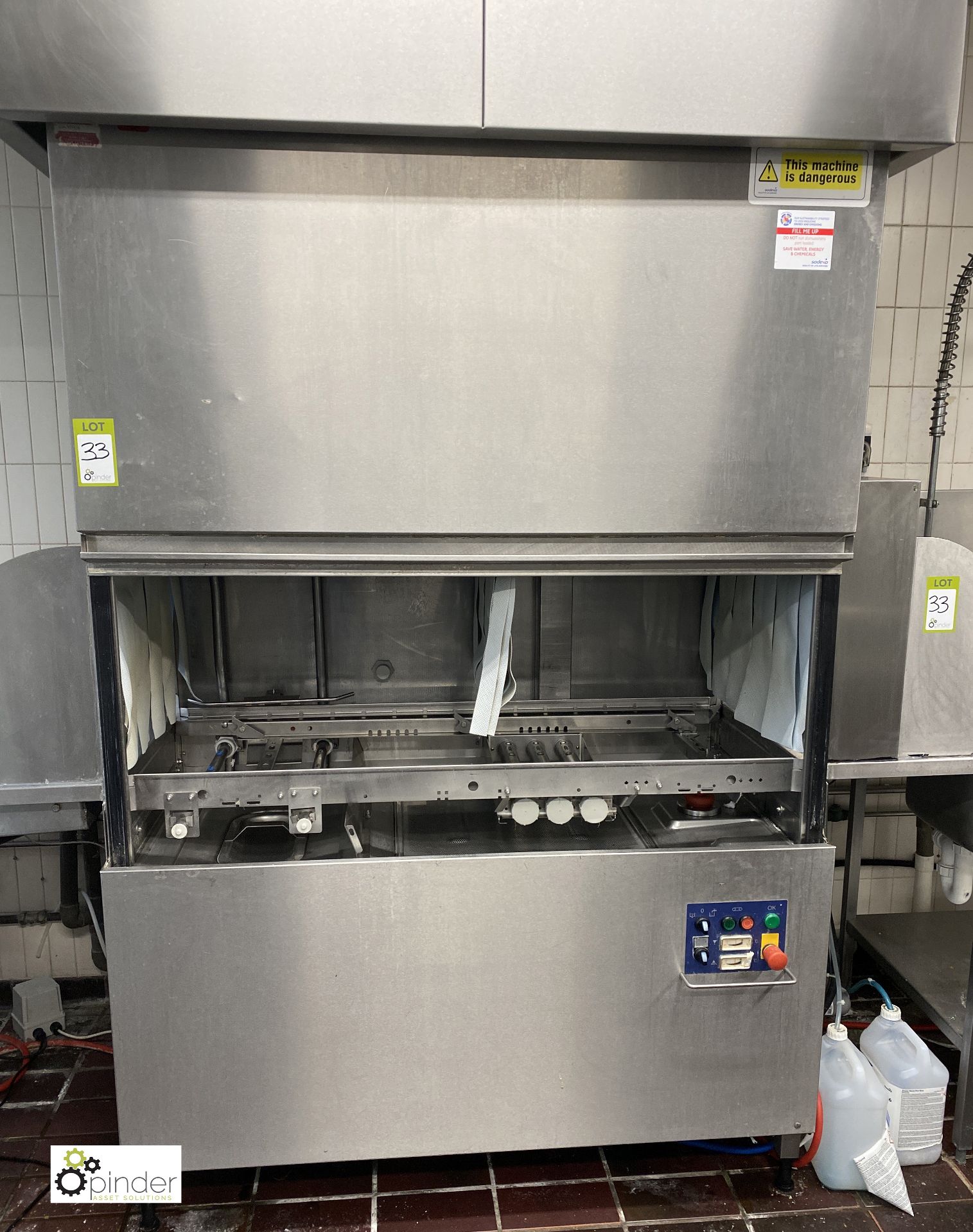 Hobart CS-A stainless steel through feed Dishwasher, 400volts, with wash down sink, spray gun and - Image 2 of 11