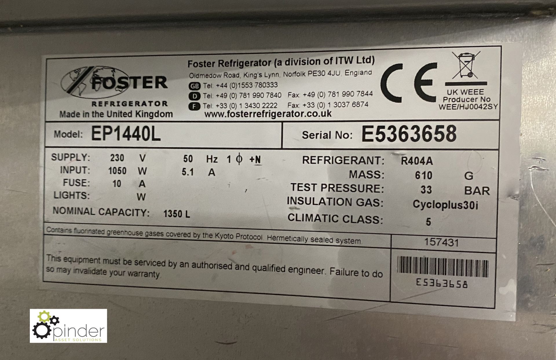 Foster EP1440L stainless steel double door mobile Freezer, 240volts - Image 4 of 4