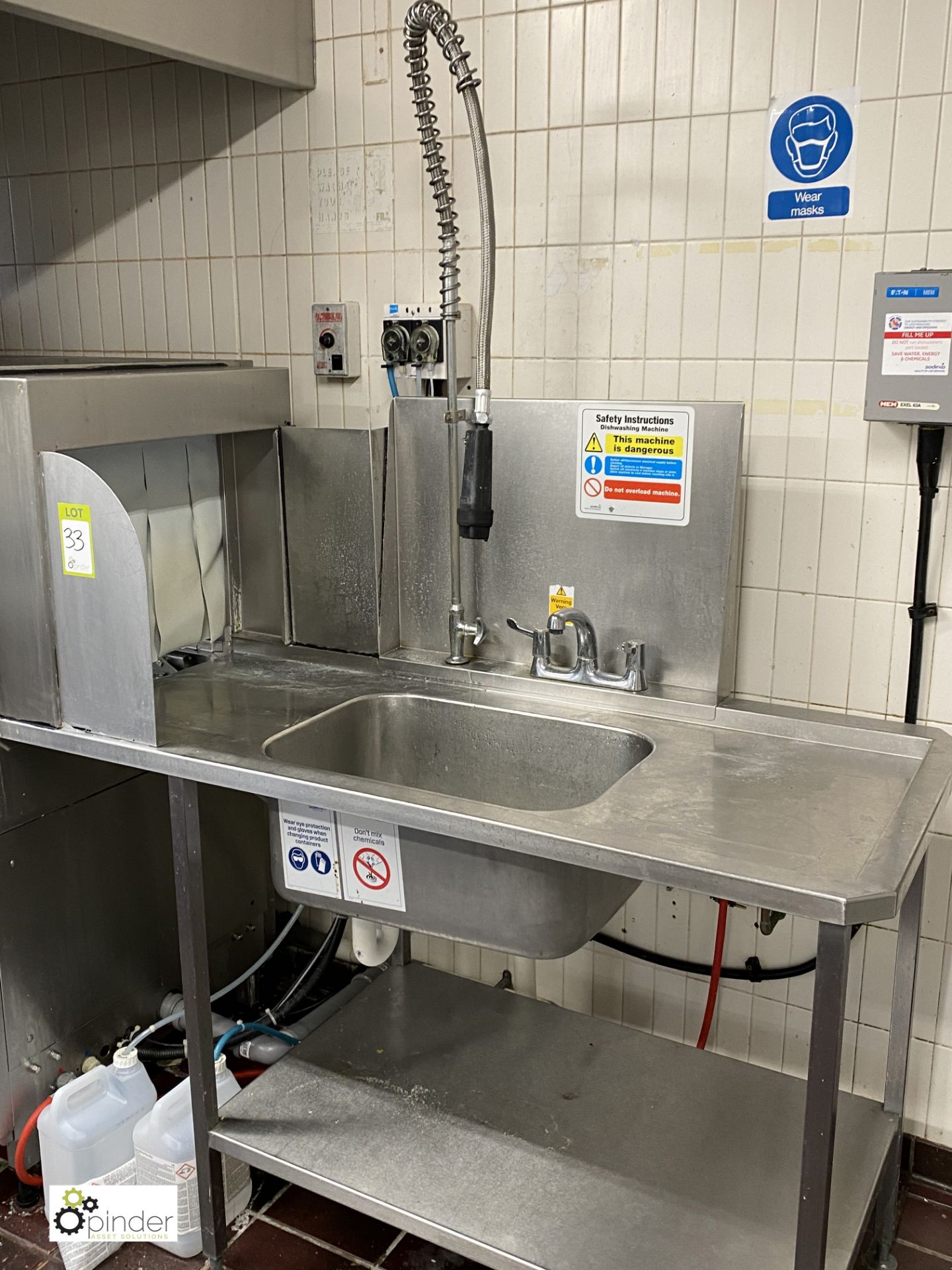 Hobart CS-A stainless steel through feed Dishwasher, 400volts, with wash down sink, spray gun and - Image 6 of 11