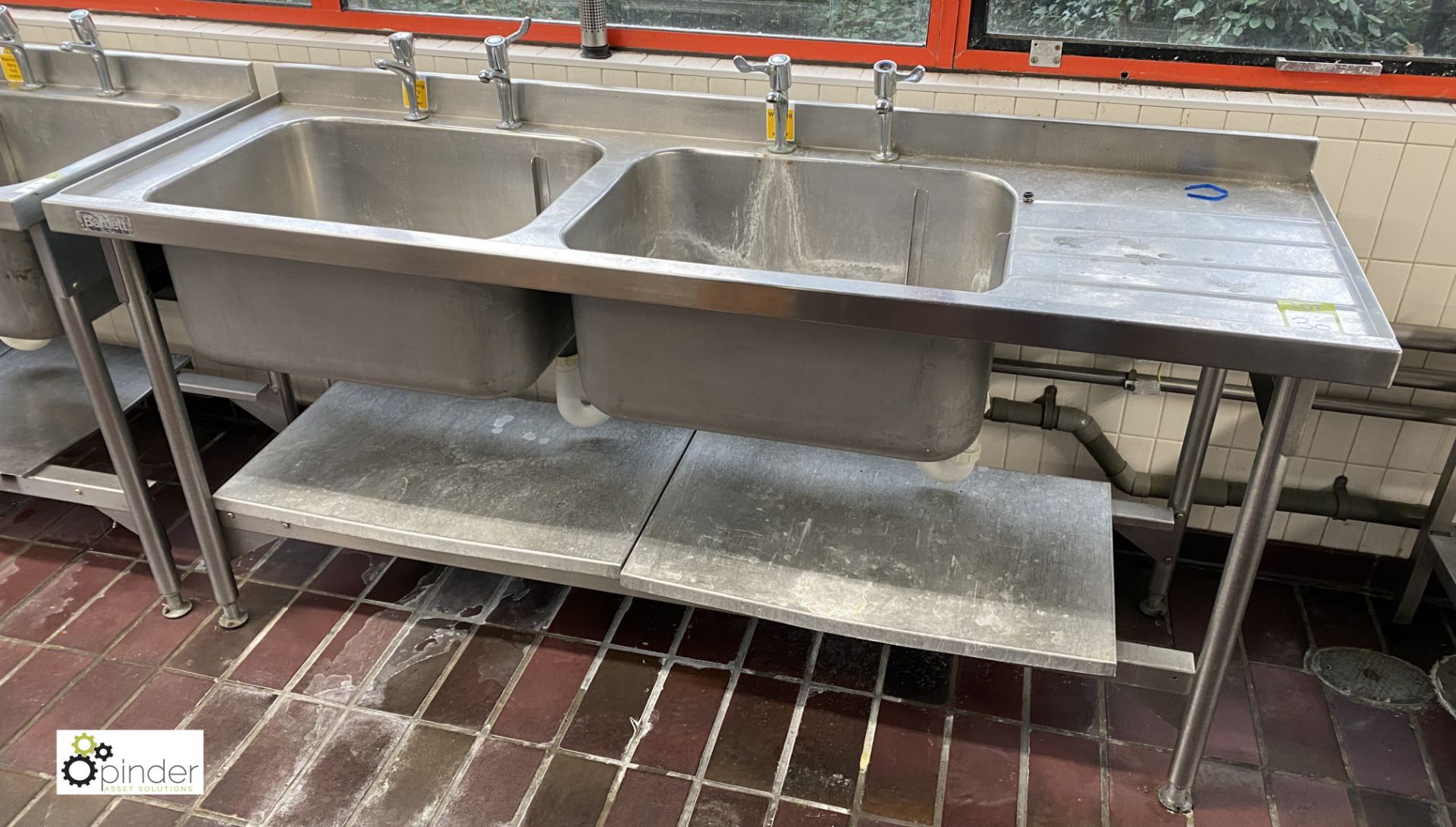 Stainless steel double bowl Sink, 1800mm x 600mm x 860mm, with right hand drainer - Image 2 of 3