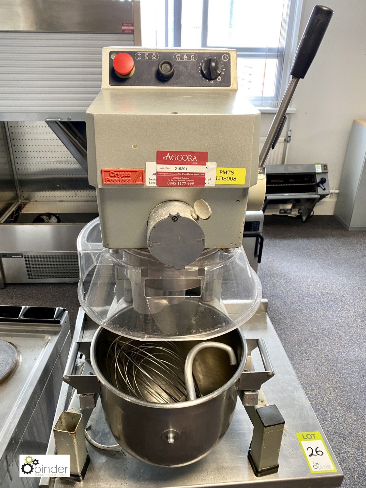 Crypto Peerless EM20 Planetary Food Mixer, 240volts, with bowl, whisk and dough hook, mounted on - Image 3 of 7