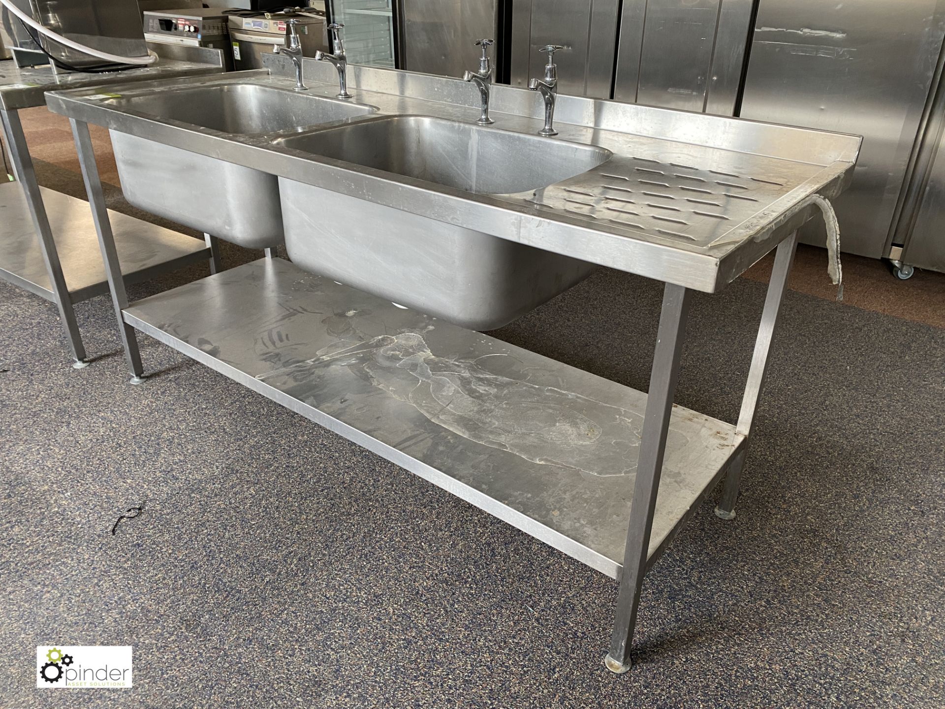 Stainless steel twin bowl Sink, 1800mm x 700mm x 840mm, with right hand drainer and under shelf - Image 3 of 3