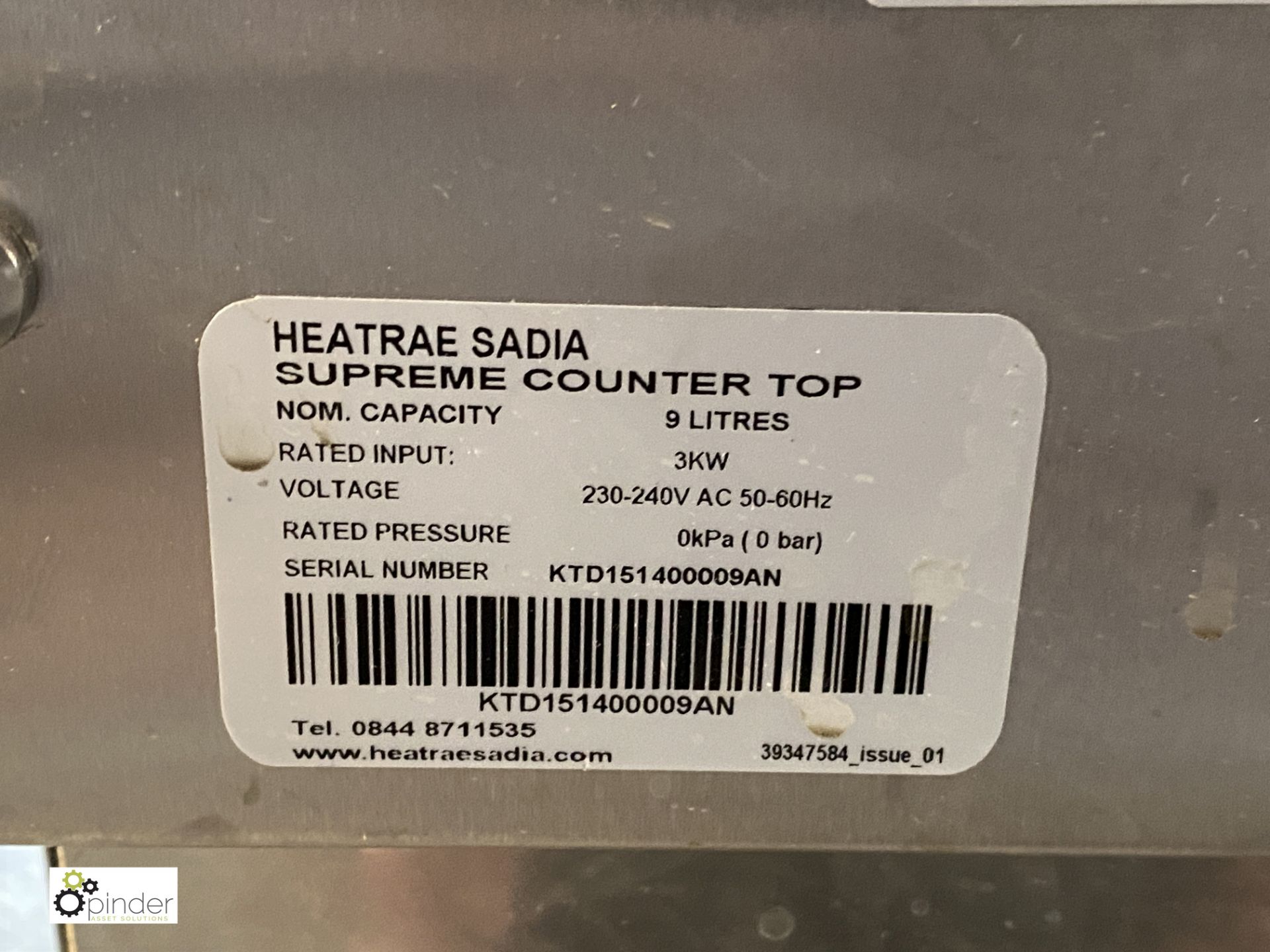 Heatare Sadia counter top Water Boiler, 240volts - Image 2 of 2