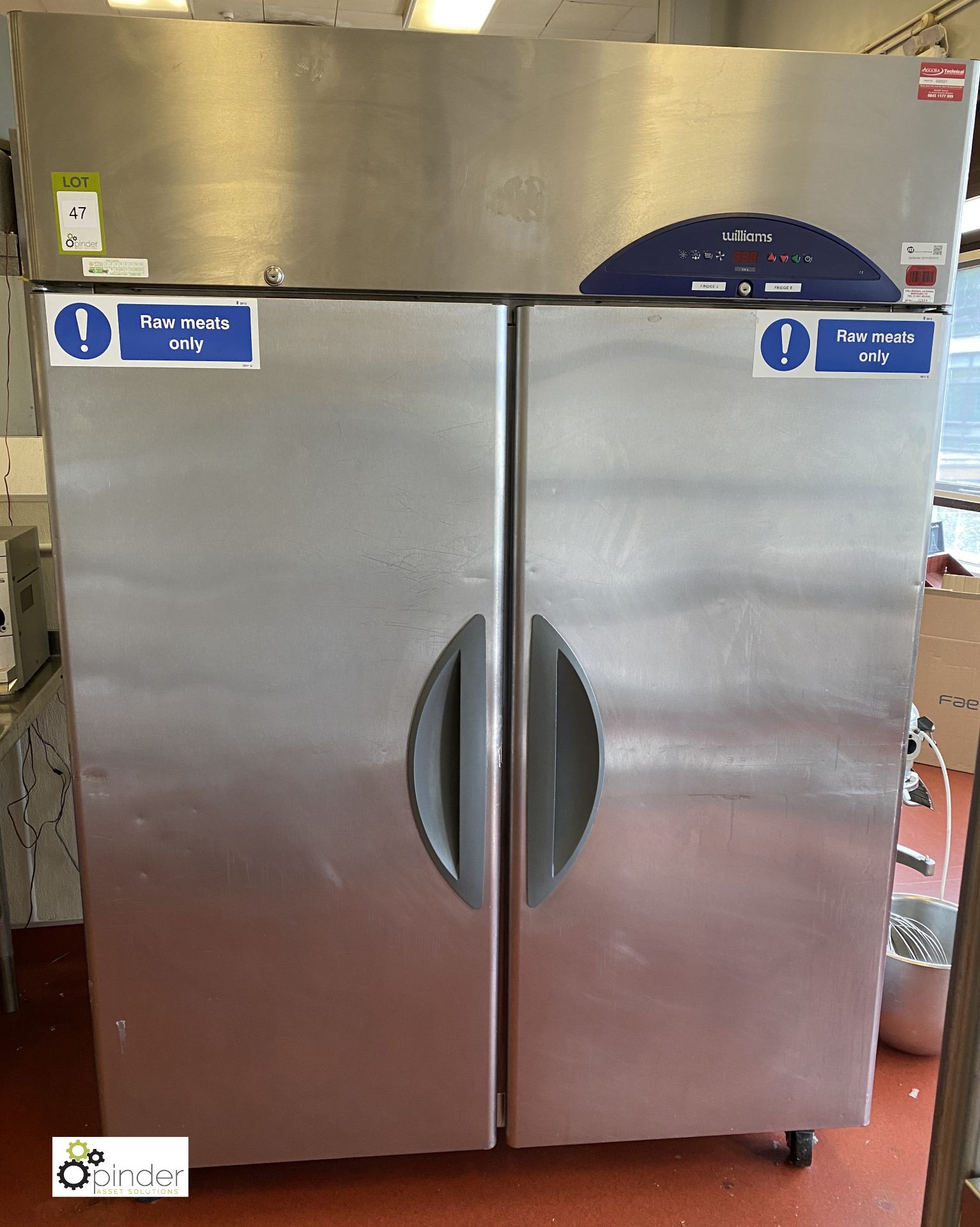 Williams HG2TSS stainless steel double door Fridge, 240volts, 1400mm x 840mm x 1960mm (lot