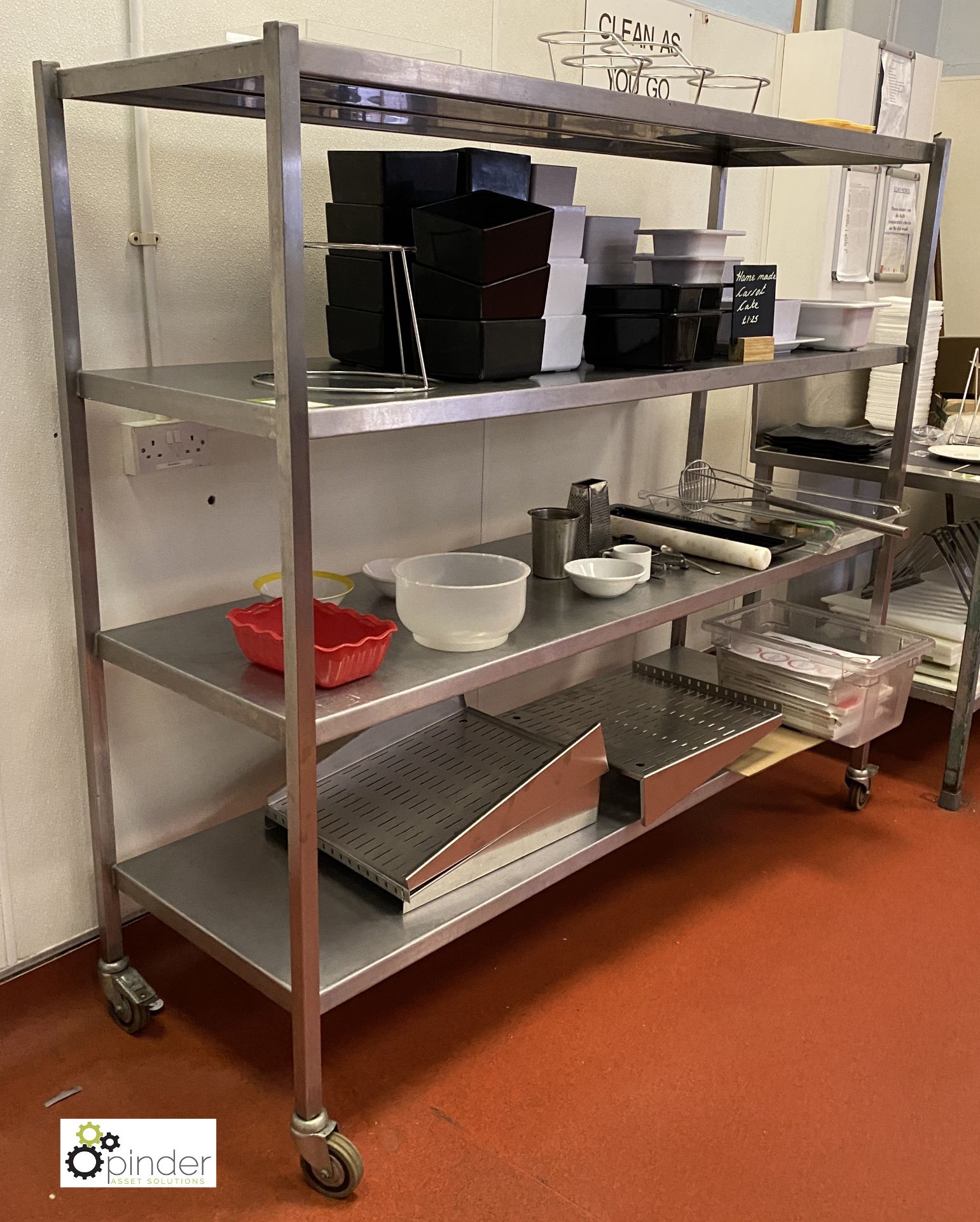 Stainless steel mobile 4-shelf Rack, 1800mm x 600mm x 1635mm (lot location – Parkview Restaurant - Image 2 of 3