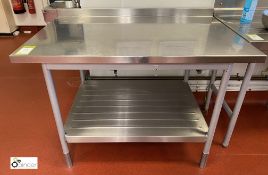 Stainless steel Preparation Table, 1230mm x 780mm x 860mm, with rear lip and undershelf (lot