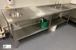 Stainless steel Sink Unit, 2500mm x 700mm x 840mm, with single bowl sink and integrated hand wash