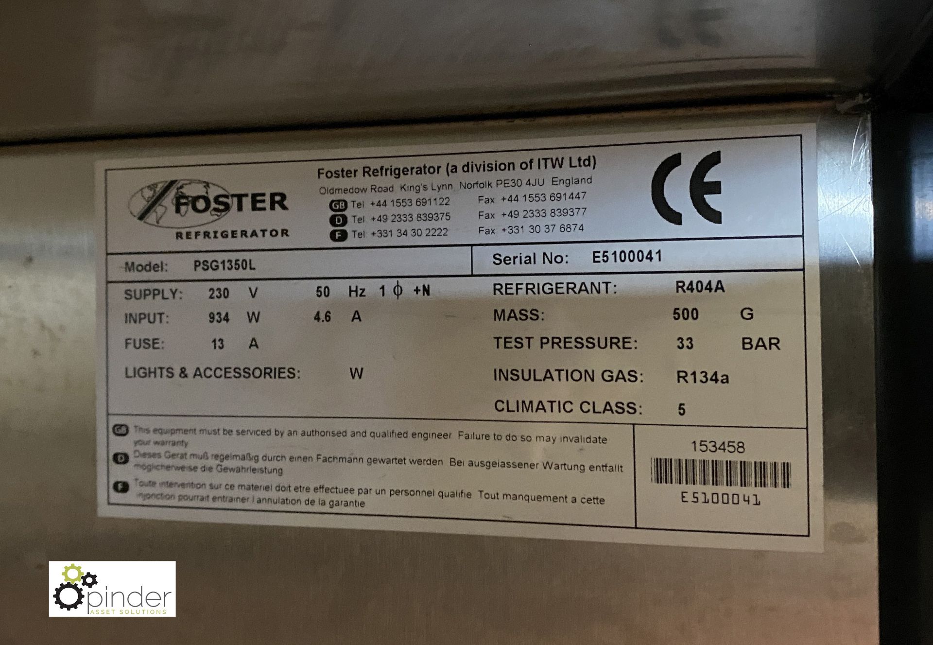 Foster PSG1350L stainless steel mobile double door Freezer, 240volts, 1440mm x 800mm x 2100mm (out - Image 3 of 4