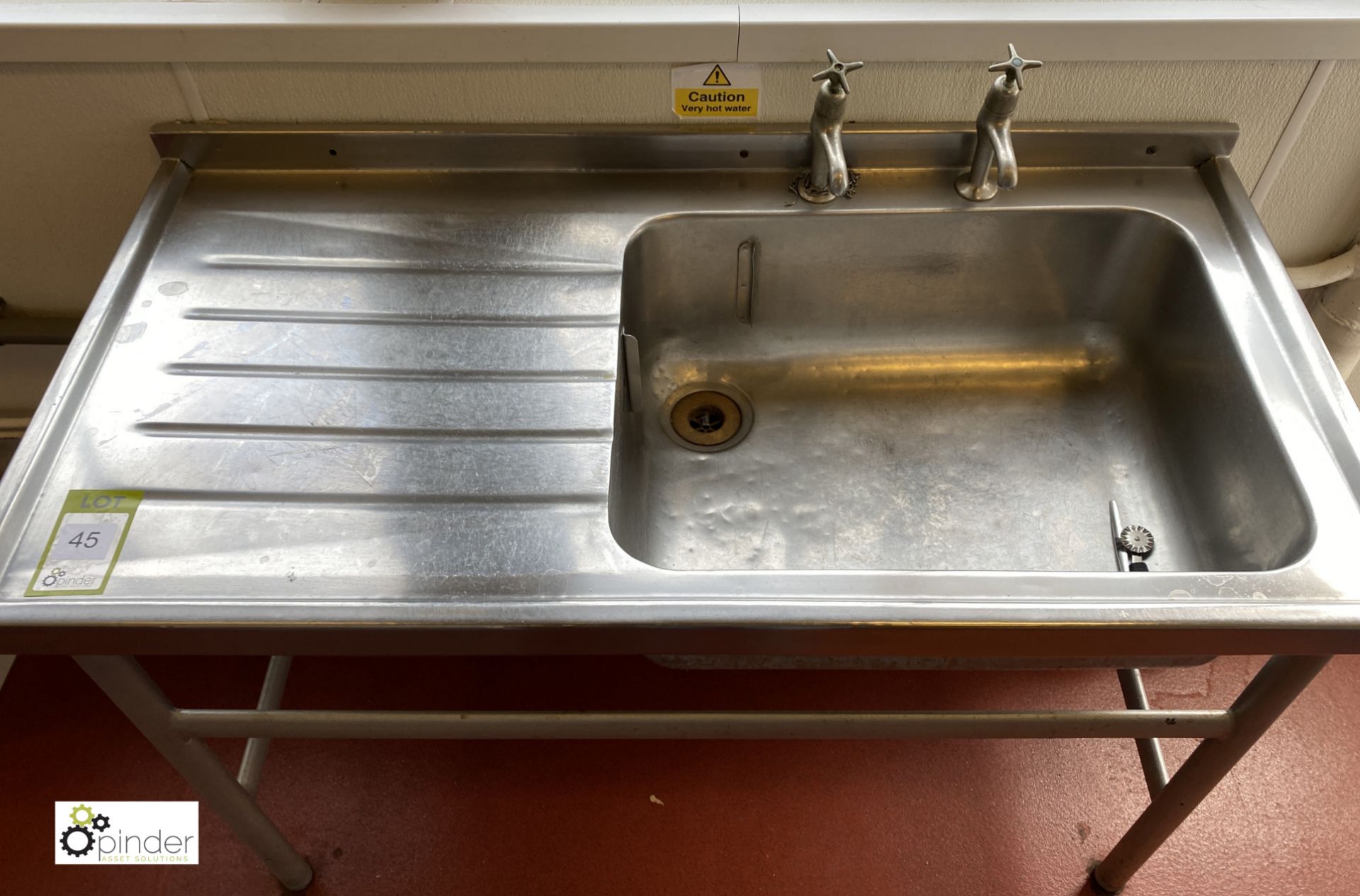 Stainless steel single bowl Sink, 1220mm x 610mm x 860mm, with left drainer (lot location – Parkview - Image 2 of 3