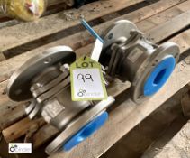 2 stainless steel Ball Valves, DN65 and DN16, unused (please note there is a lift out fee of £4 plus