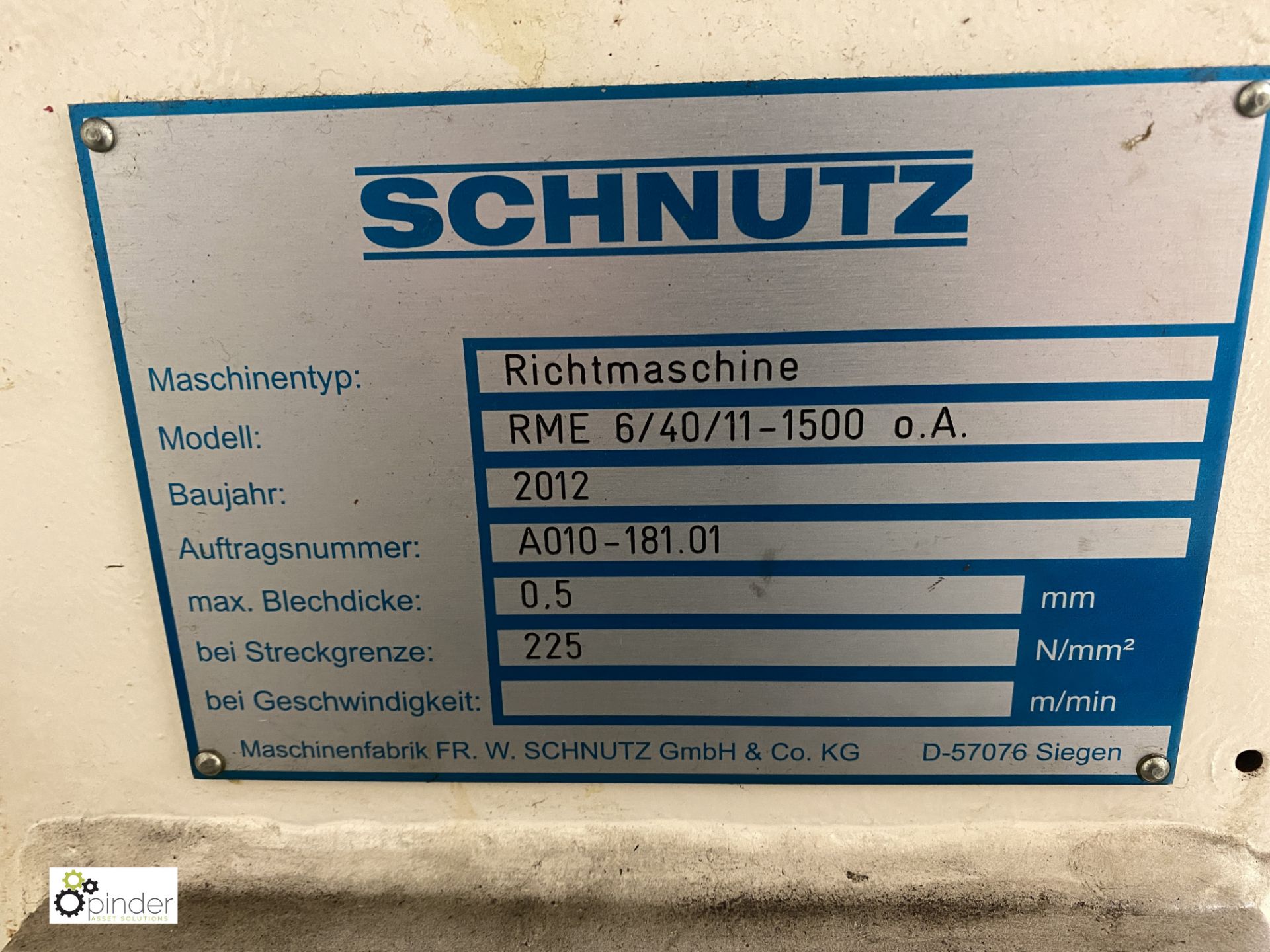 Schnutz RME 6/40/11-1500 O.A. Plate Levelling Machine, serial number A010-181.01, year 2012, 1500m - Image 5 of 20