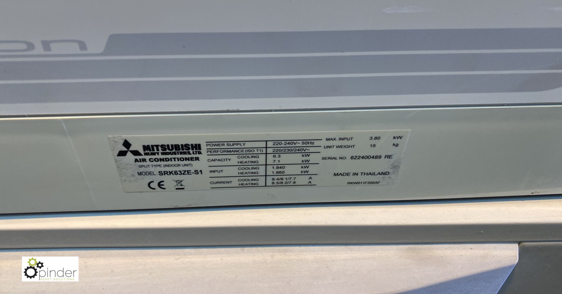 Mitsubishi SRC63ZE-S1 Air Conditioning Unit, with Mitsubishi SRK63ZE-S wall mounted inverter - Image 3 of 5