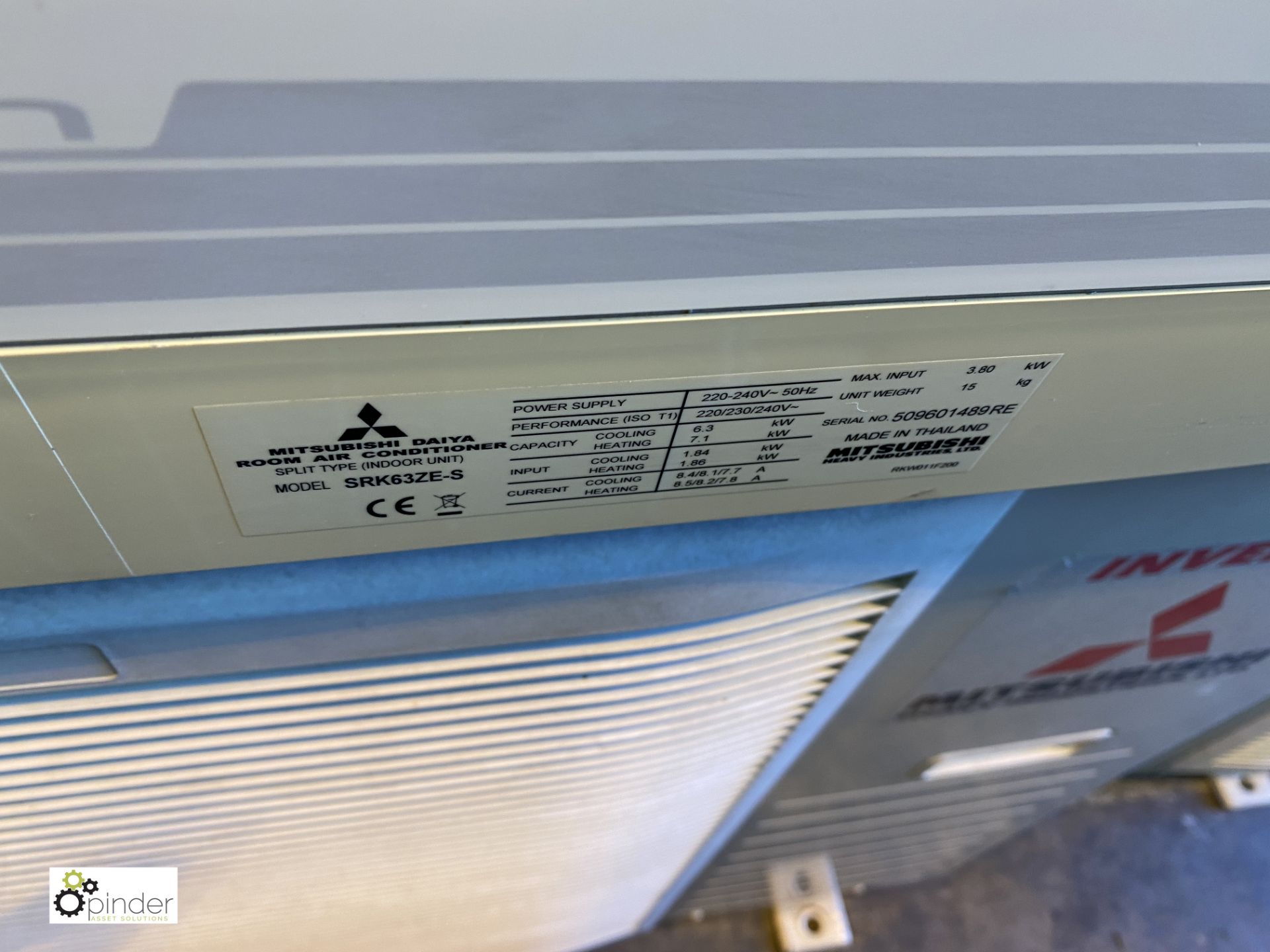 Mitsubishi SRC63ZE-S1 Air Conditioning Unit, with Mitsubishi SRK63ZE-S wall mounted inverter - Image 3 of 4