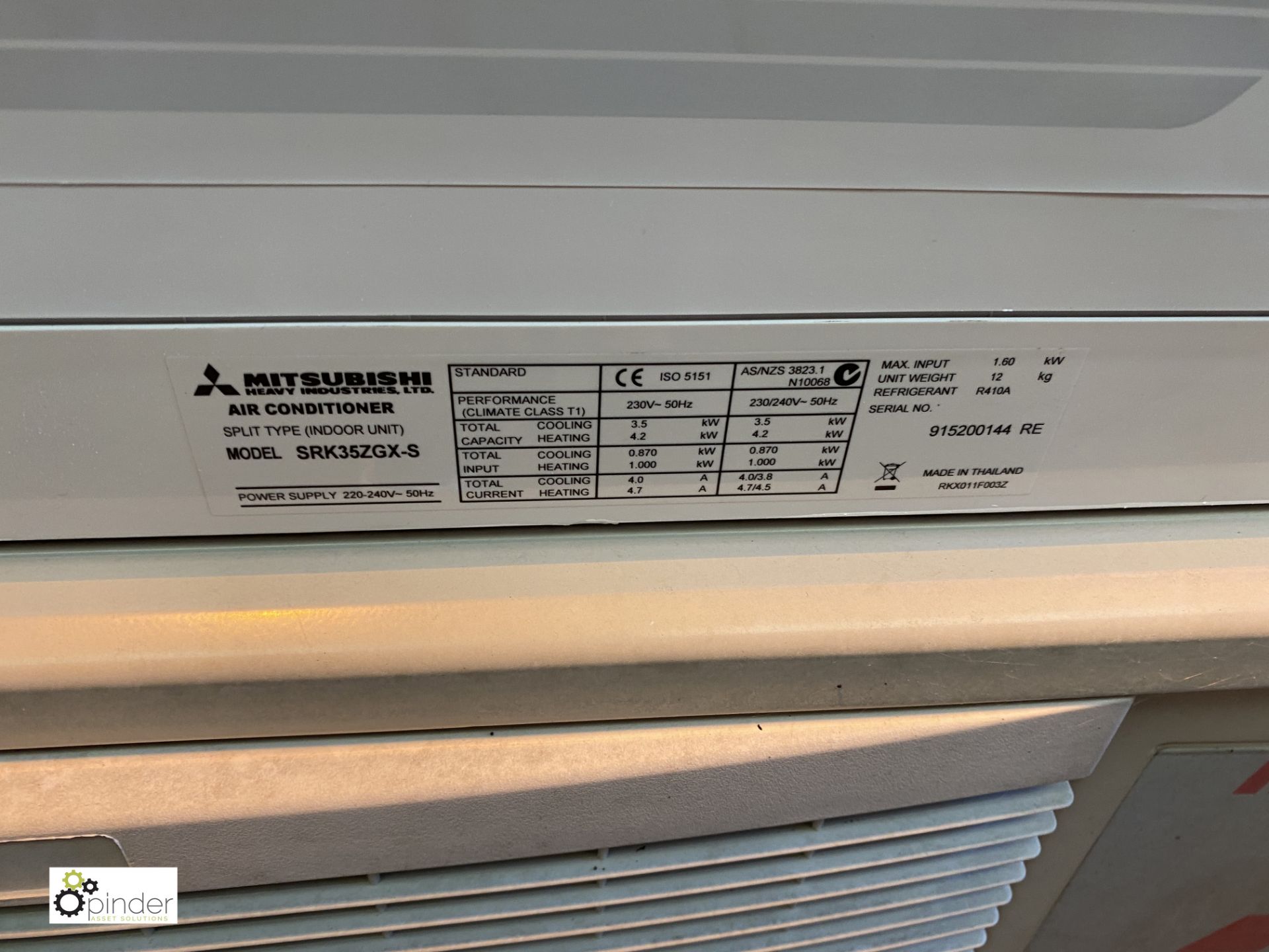 Mitsubishi SRC35ZD-S1 Air Conditioning Unit, with Mitsubishi SRK35ZGX-S wall mounted inverter - Image 3 of 5