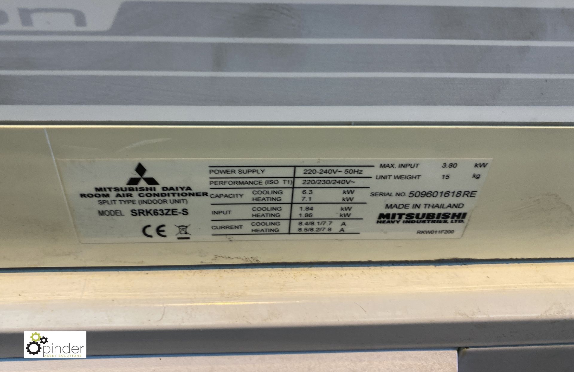 Mitsubishi SRC63ZE-S1 Air Conditioning Unit, with Mitsubishi SRK63ZE-S wall mounted inverter - Image 3 of 4