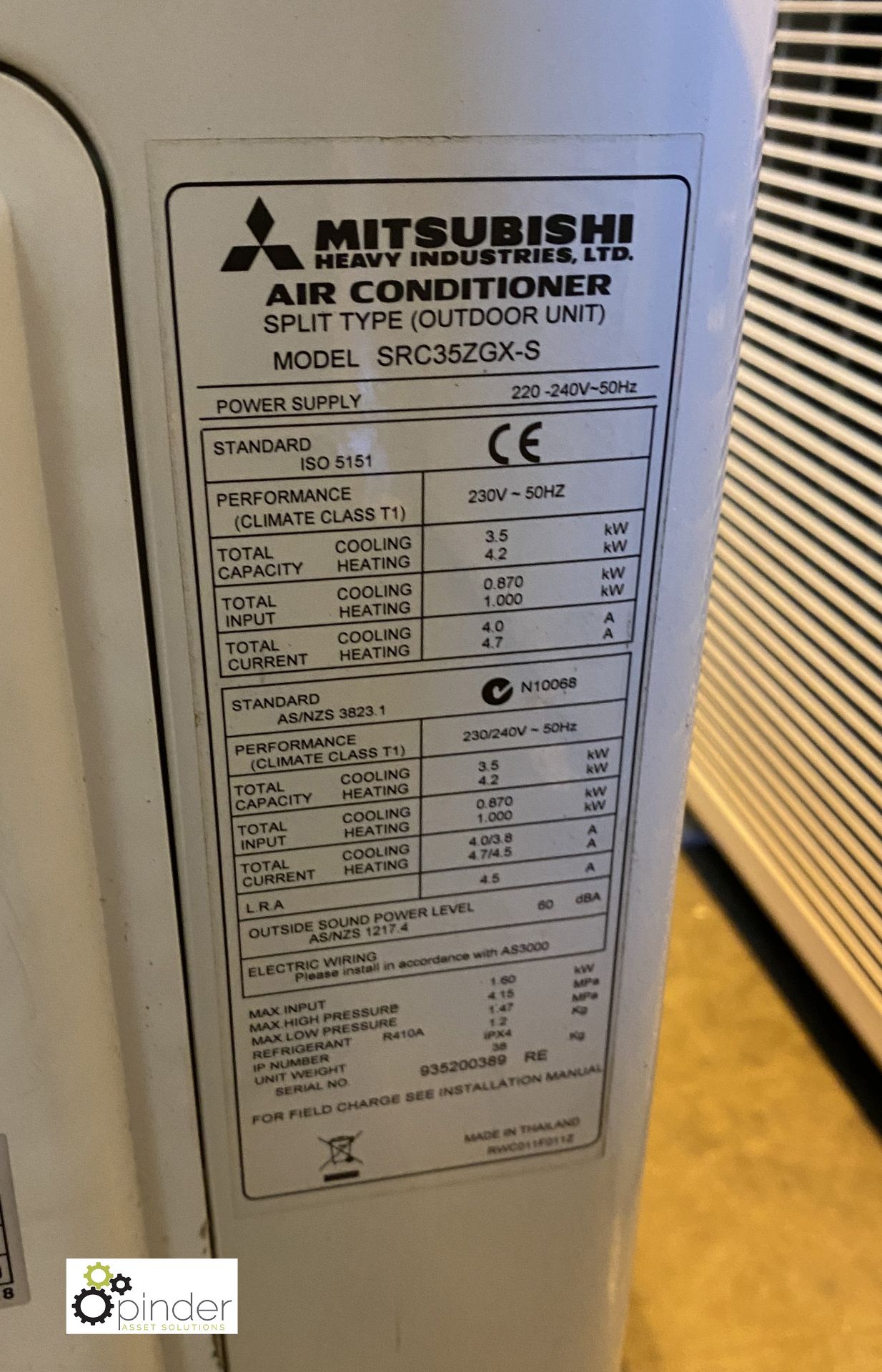 Mitsubishi SRC35ZGX-S Air Conditioning Unit, with Mitsubishi SRK35ZD-S1 wall mounted inverter - Image 4 of 5