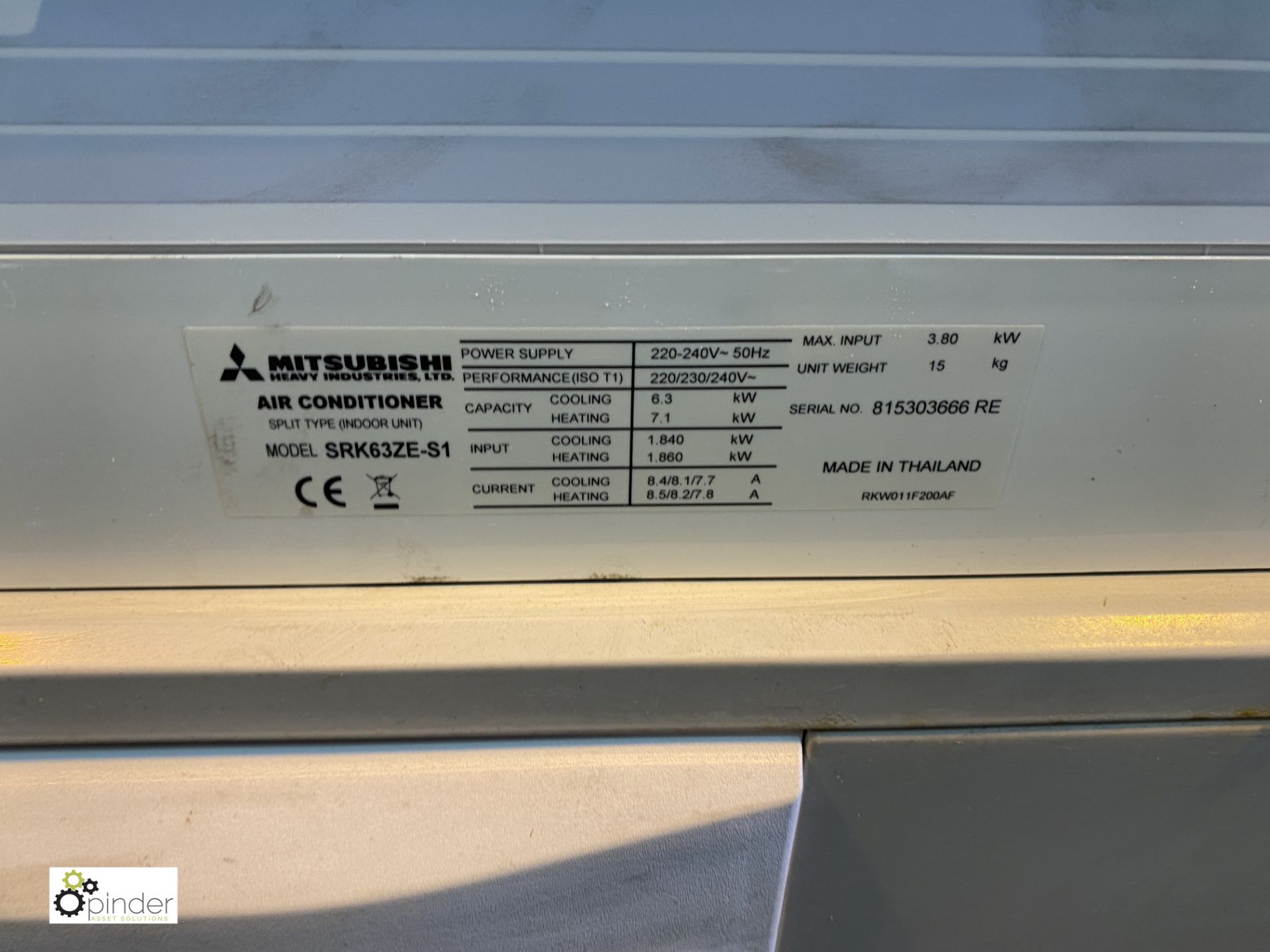 Mitsubishi SRC63ZE-S1 Air Conditioning Unit, with Mitsubishi SRK63ZE-S wall mounted inverter - Image 3 of 5