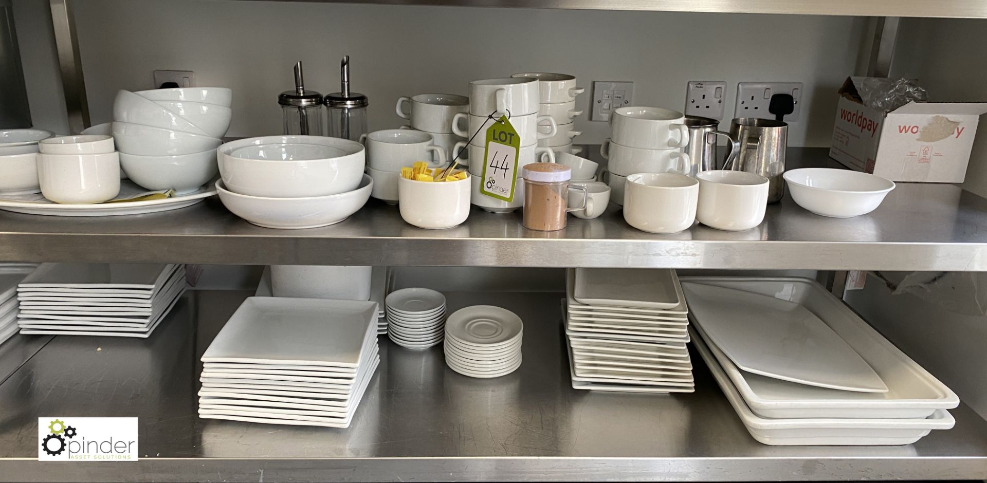 Quantity Bowls, Soup Bowls, Plates, Serving Platters, to 2 shelves