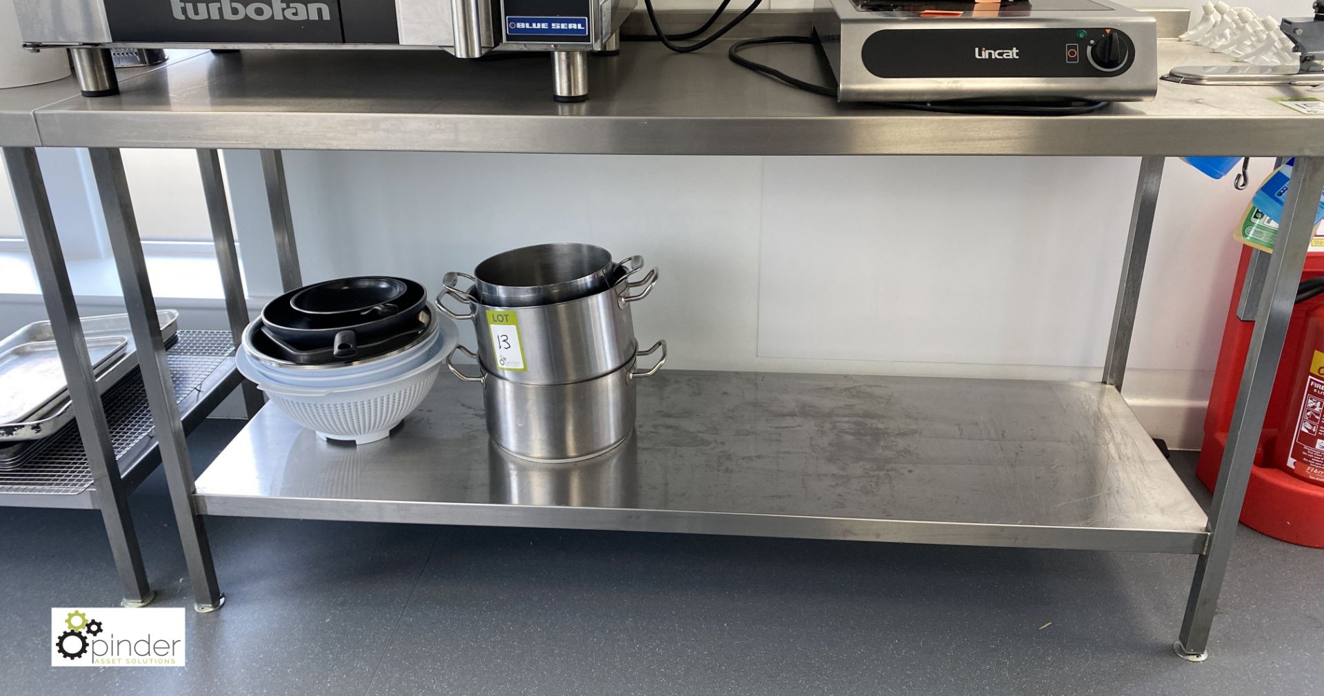 Stainless steel Preparation Table, with rear lip, undershelf and Bonzer commercial can opener, - Image 3 of 5