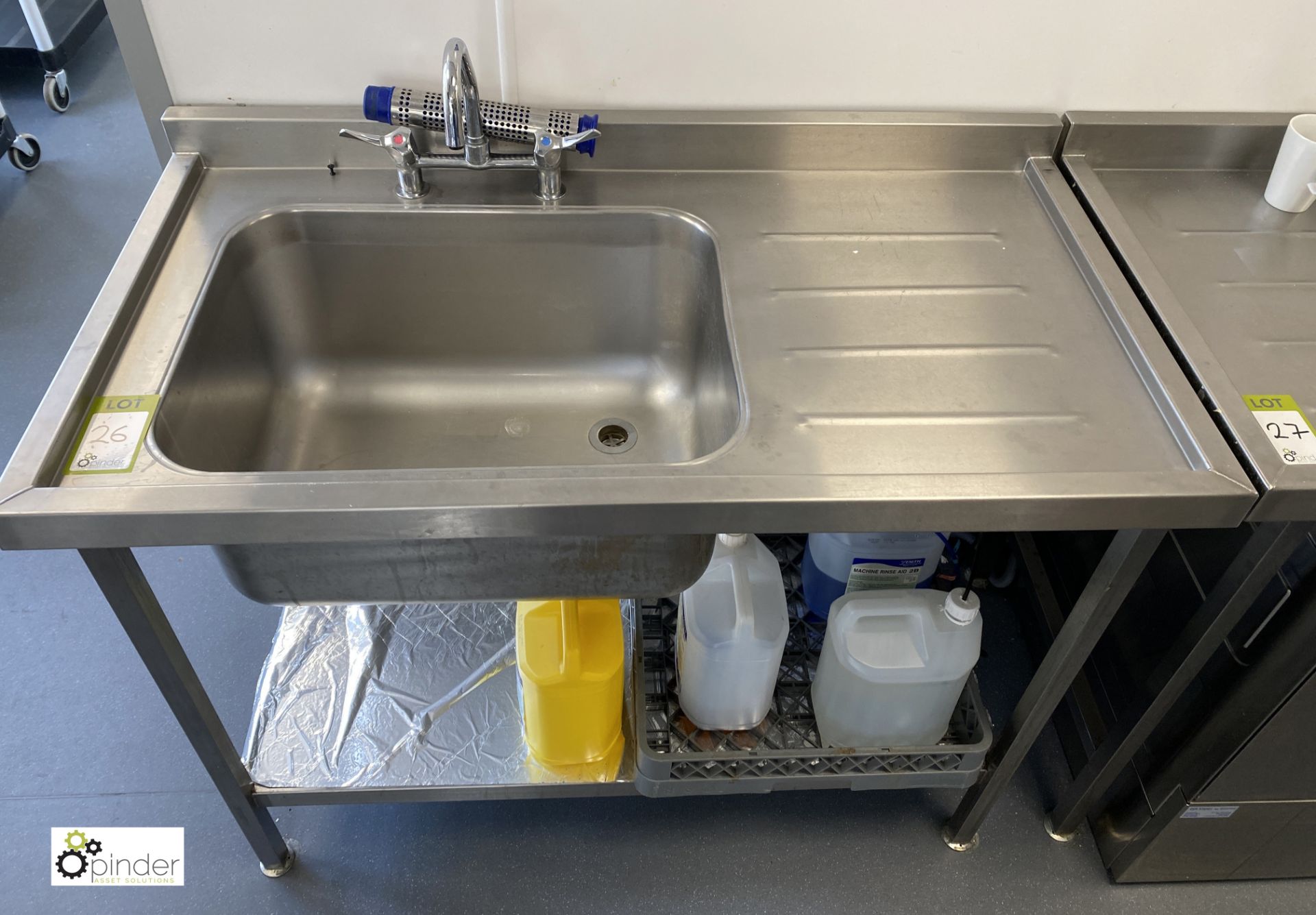 Stainless steel single bowl Sink, with right hand drainer and undershelf, 1200mm x 650mm x 890mm - Image 2 of 4