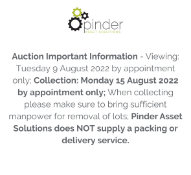 Auction Important Information - Viewing: Tuesday 9 August 2022 by appointment only; Collection: