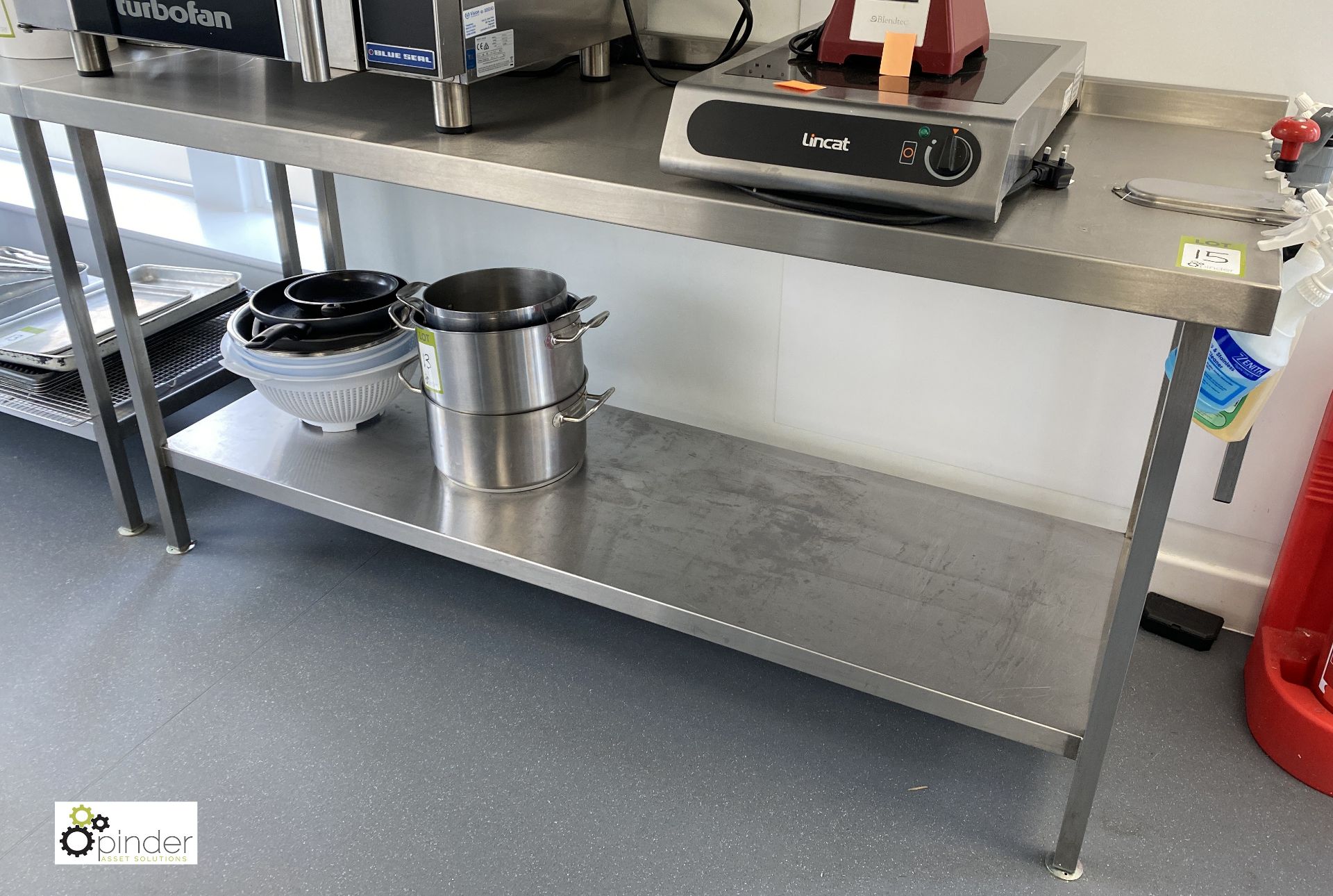 Stainless steel Preparation Table, with rear lip, undershelf and Bonzer commercial can opener,