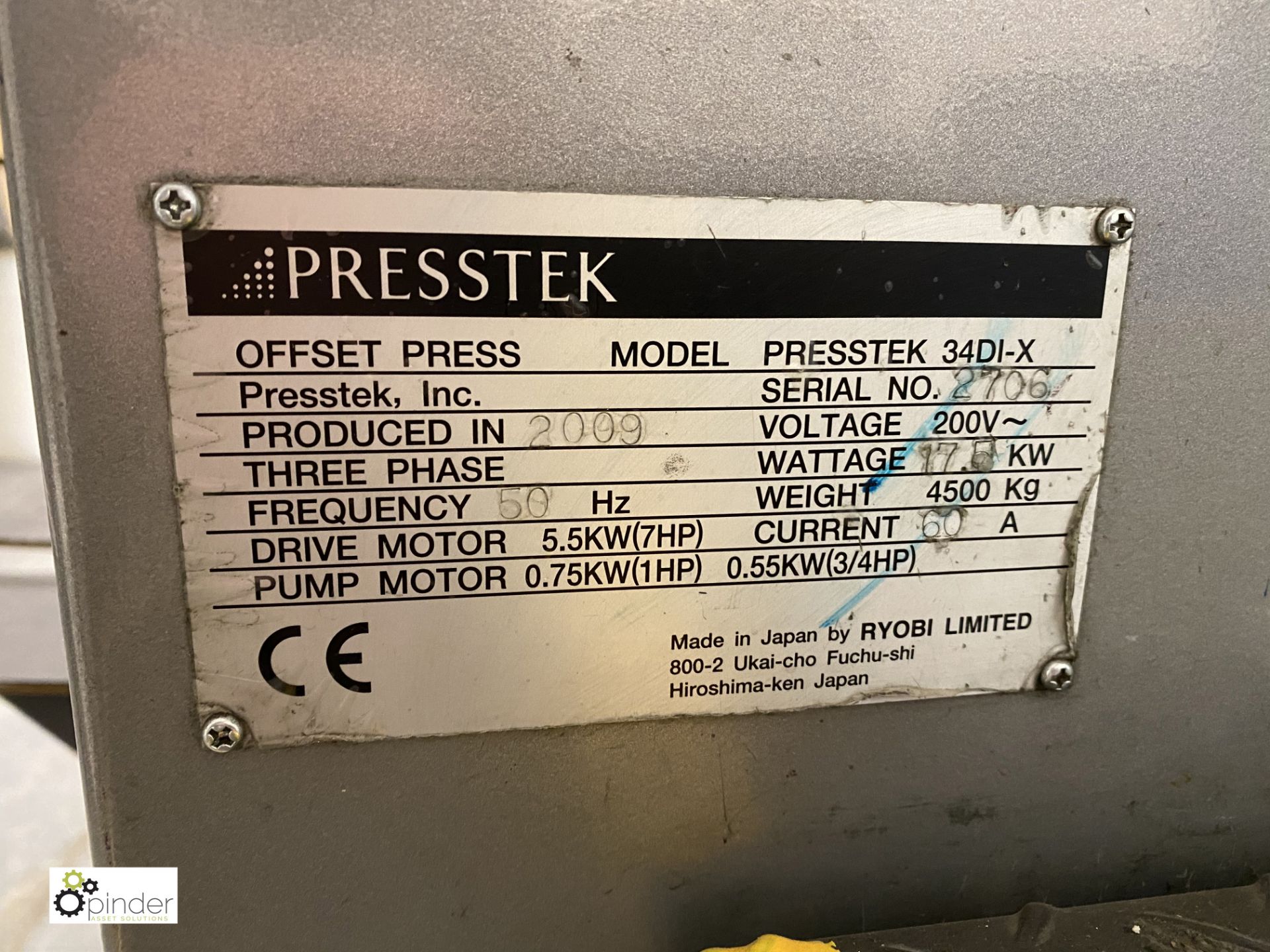 Presstek 34DI-X 4-colour Digital Press, max sheet size 340mm x 460mm, 7000 sheets per hour, year - Image 7 of 14