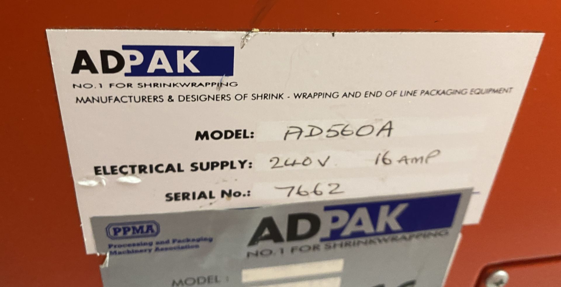 Adpack AD560L Shrink Wrapper, 240volts, serial num - Image 7 of 8
