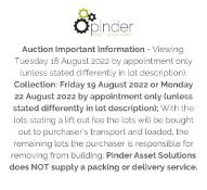 Auction Important Information - Viewing: Tuesday 16 August 2022 by appointment only; Collection: