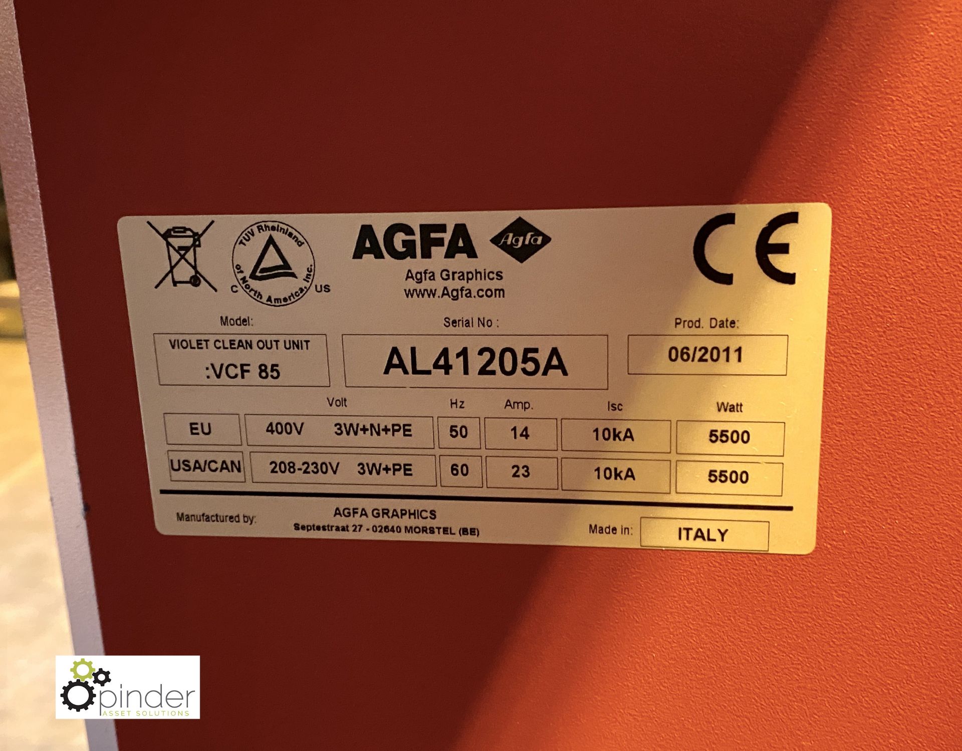 Agfa VCF85 Plate Processor/Clean Out Unit, year 2011, serial number AL41205A, with screen plate rite - Image 15 of 27