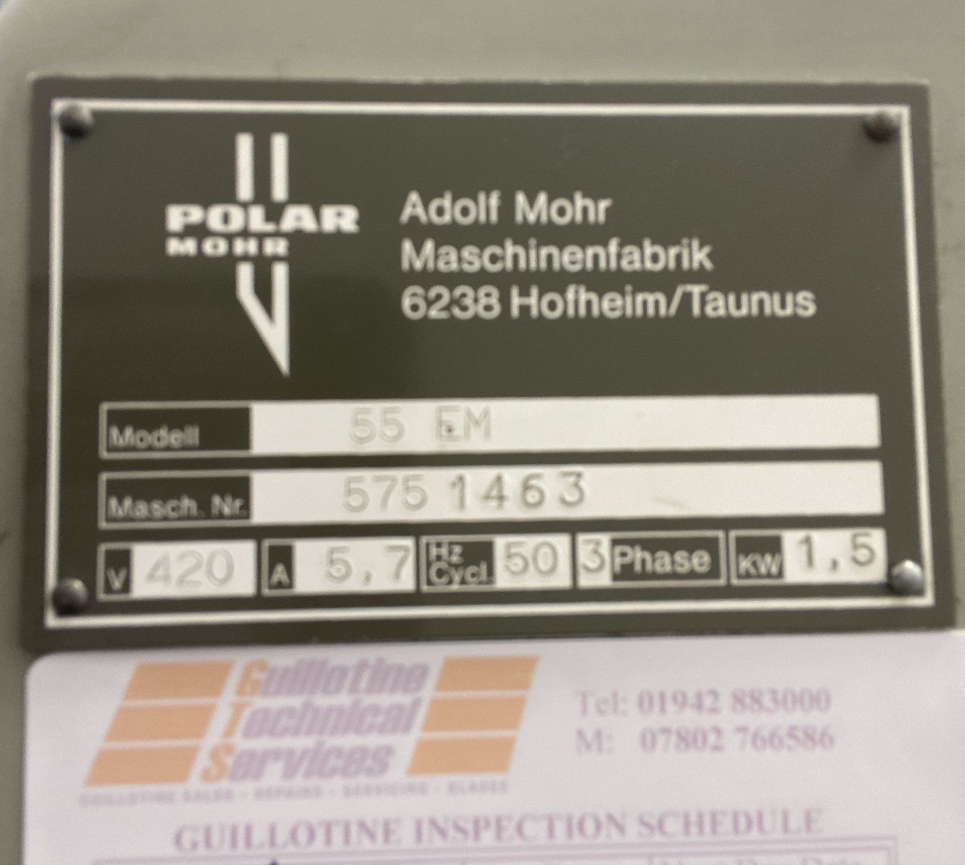 Polar Mohr 55EM Guillotine, 415volts, serial numbe - Image 6 of 8