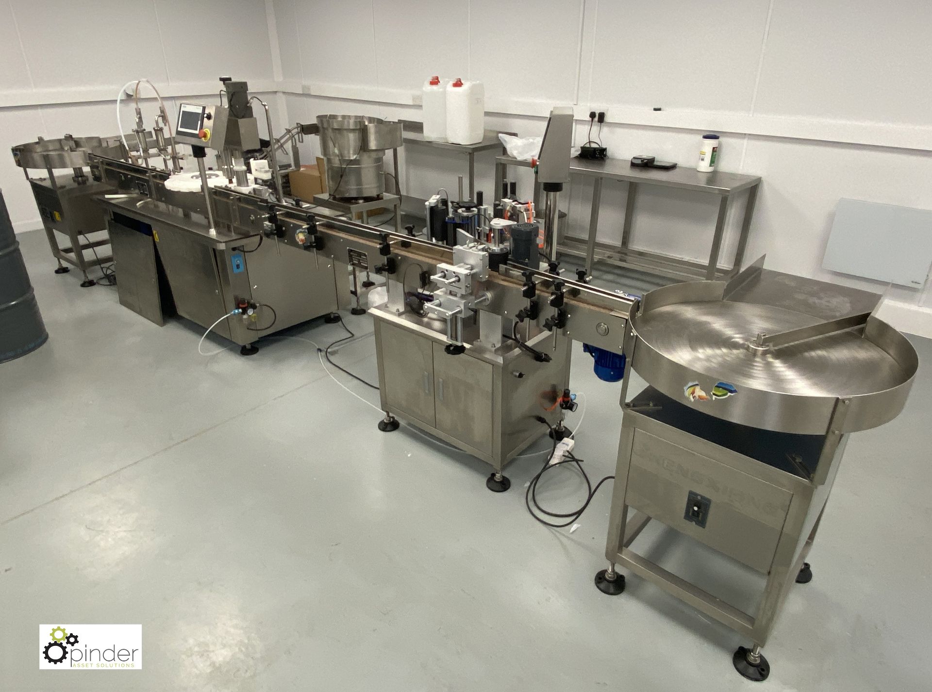 2019 Fully Automated Bottled Filling, Capping and Labelling Line, 220volts, currently used with 30ml