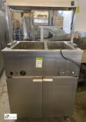 Stainless steel mobile Bain Marie, with gantry heater and integrated double door cabinet, 790mm x