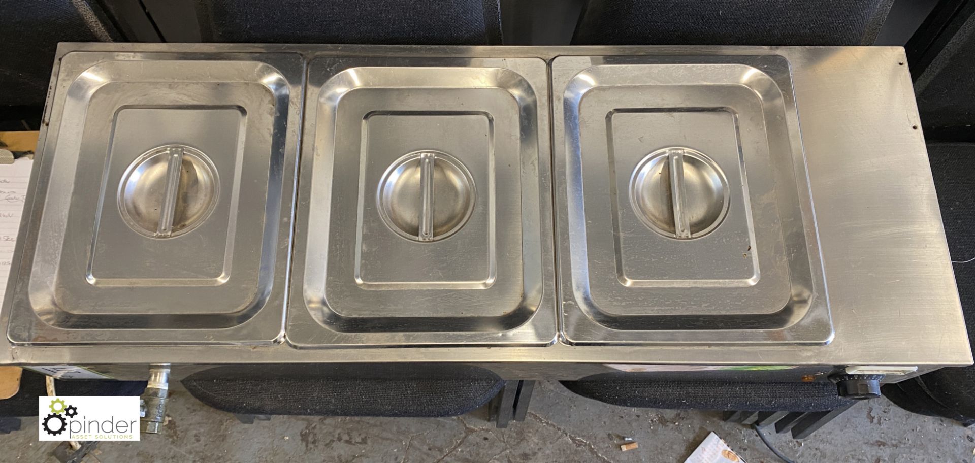 Stainless steel counter top 3-pan Bain Marie, 240volts, 950mm x 360mm x 170mm - Image 2 of 4