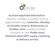 Auction Important Information - Viewing: Tuesday 4 October 2022 by appointment only; Collection: