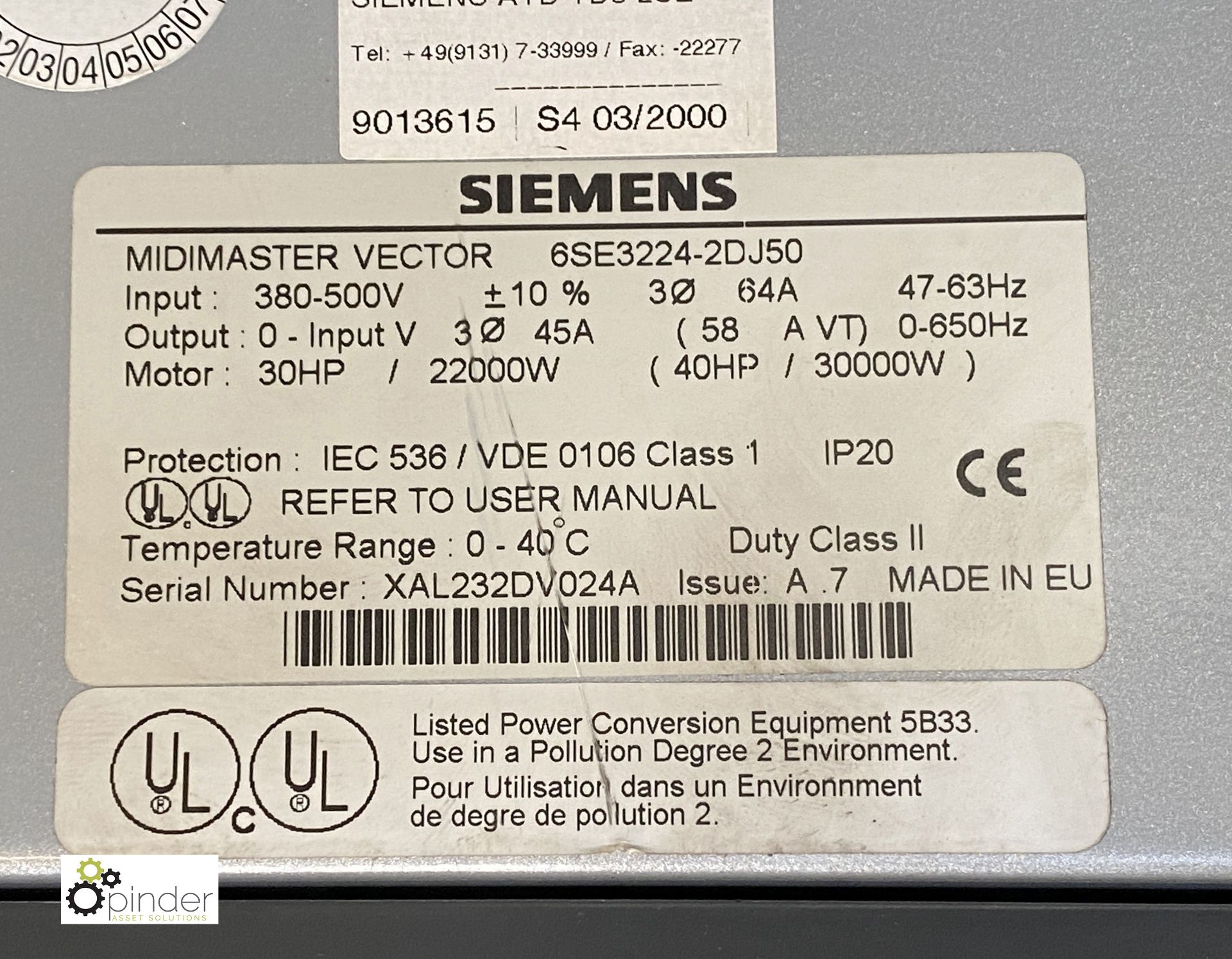 Siemens Midi Master Vector 6SE 3235-5DJ50 Frequency Inverter, 37kw (LOCATION: Kingstown Ind Est, - Image 4 of 5