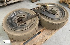 2 Forklift Truck Wheel and Solid Tyres from Yale 3tonne forklift truck (LOCATION: Kingstown Ind Est,