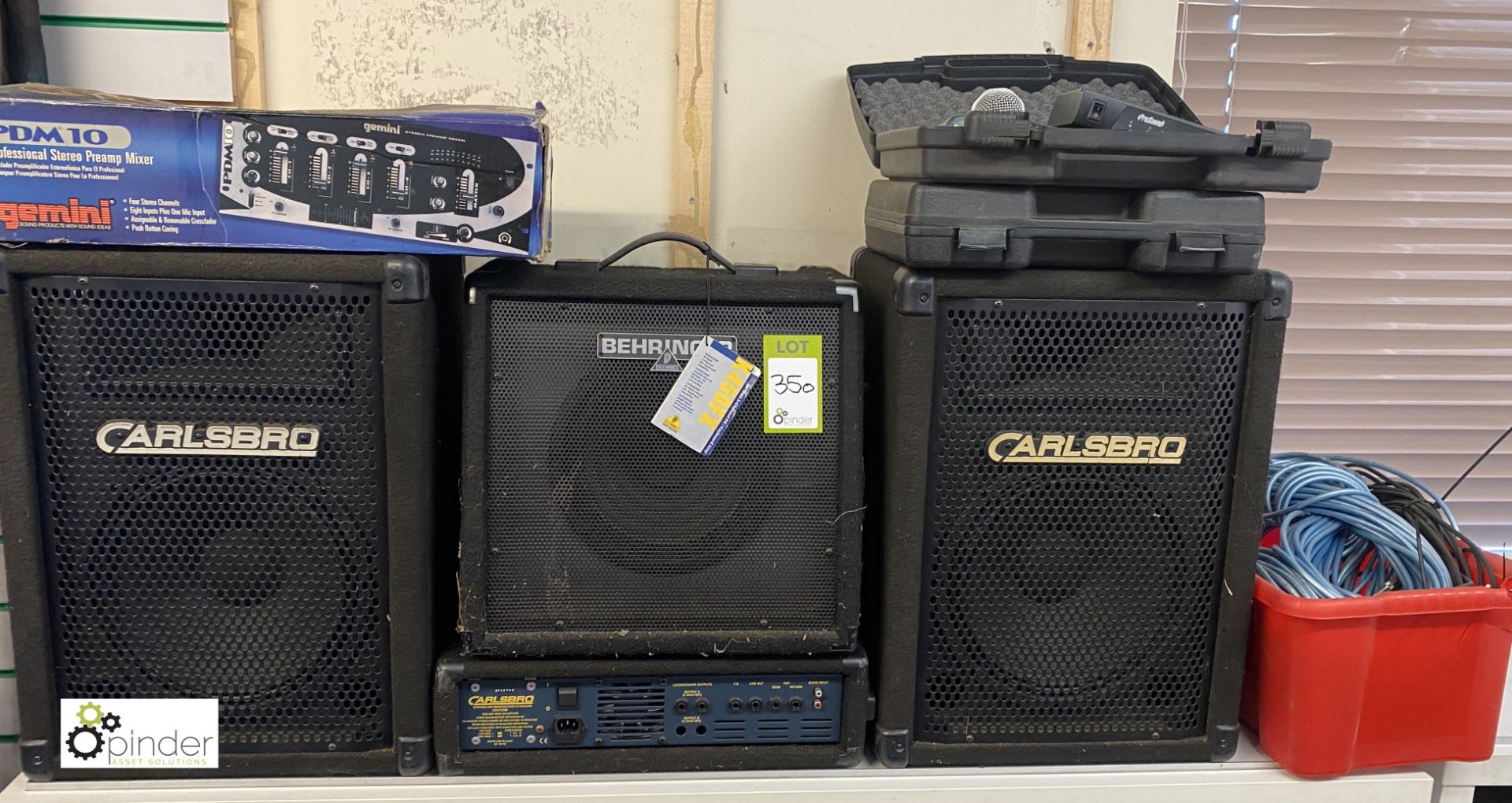 Carlsbro PA System, with 2 speakers, amp, mixer, 2 wireless microphones and cables (LOCATION: