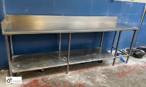 Stainless steel Preparation Table, 2710mm x 780mm x 925mm, with side, rear lip and undershelf (