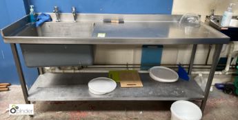 Stainless steel single bowl Sink, 1800mm x 600mm x 860mm, with right hand drainer and undershelf (