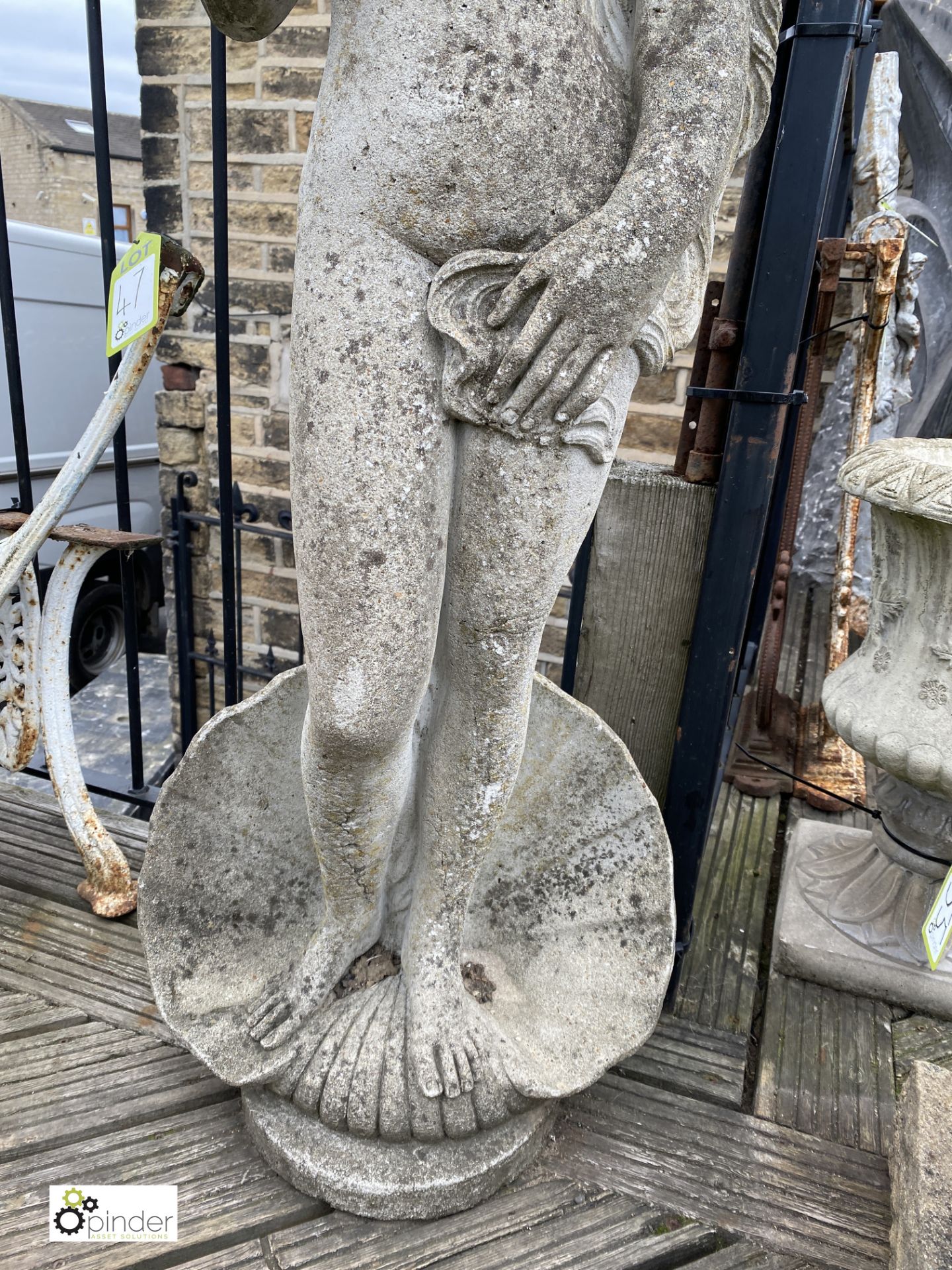 A reconstituted stone classical Art Deco Figure of a Girl stood in a clam shell, 46in high - Image 3 of 5