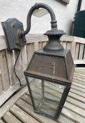 A copper Lantern, embossed with VR, wall bracket,
