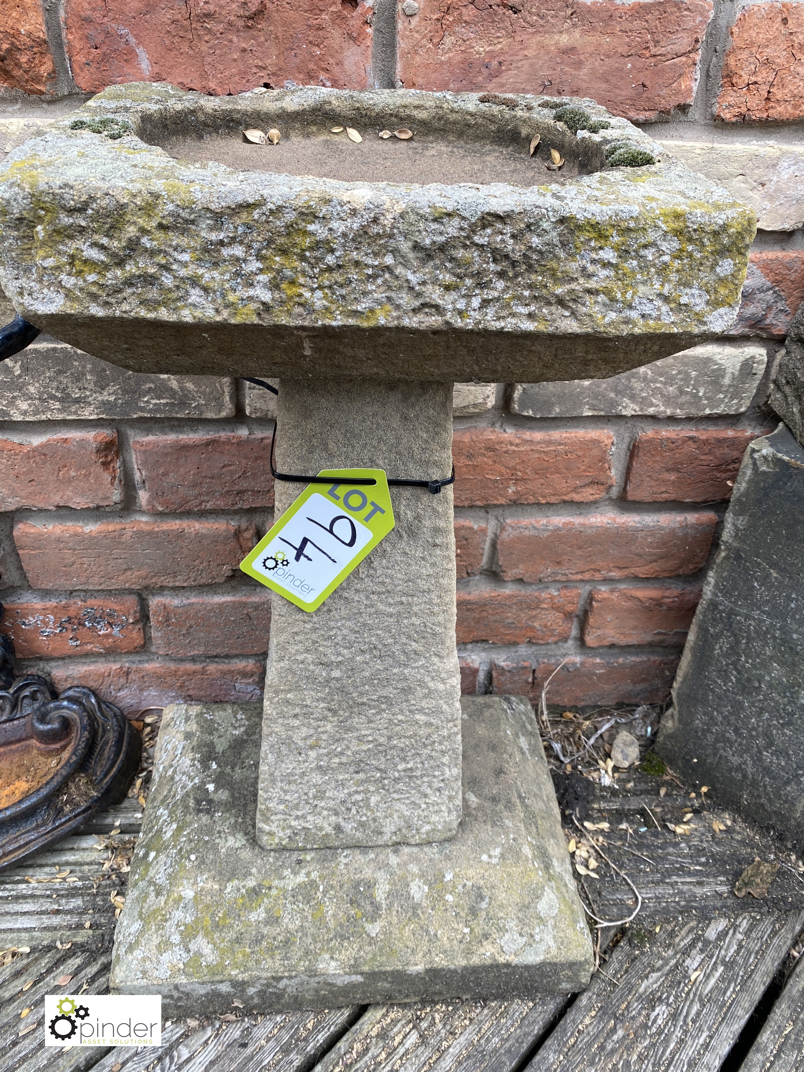 An original Victorian carved Yorkshire Stone Bird Bath, circa 1900s, 26in high x 17in x 12in