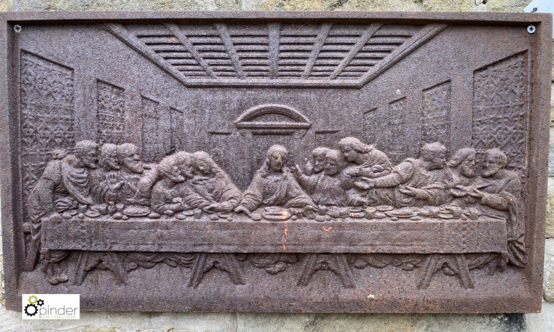 A cast iron Wall Plaque, depicting The Last Supper, circa 1900s, 14in high x 26in wide