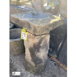 A rustic Victorian Yorkshire Stone Sundial, with original bronze plate, 32in high x 18in